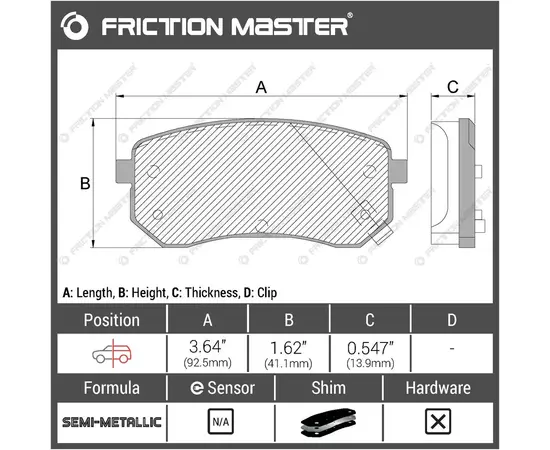 Тормозные колодки FRICTION MASTER MKD1714 для автомобиля Хендай i10/II; Киа Пиканто II