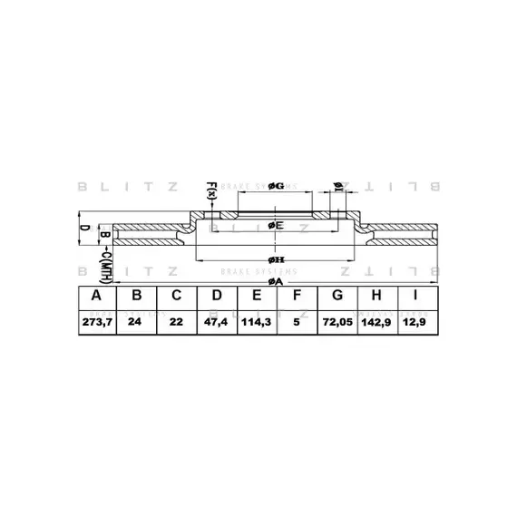 Диск тормозной передний MAZDA 6 02-08 Vent D 274mm BLITZ BS0171